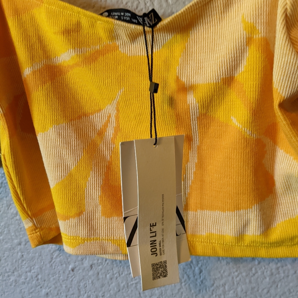 NWT ZARA Orange Yellow Tangerine Knit Crop Top On/Off Shoulder Sz. S - Picture 3 of 8